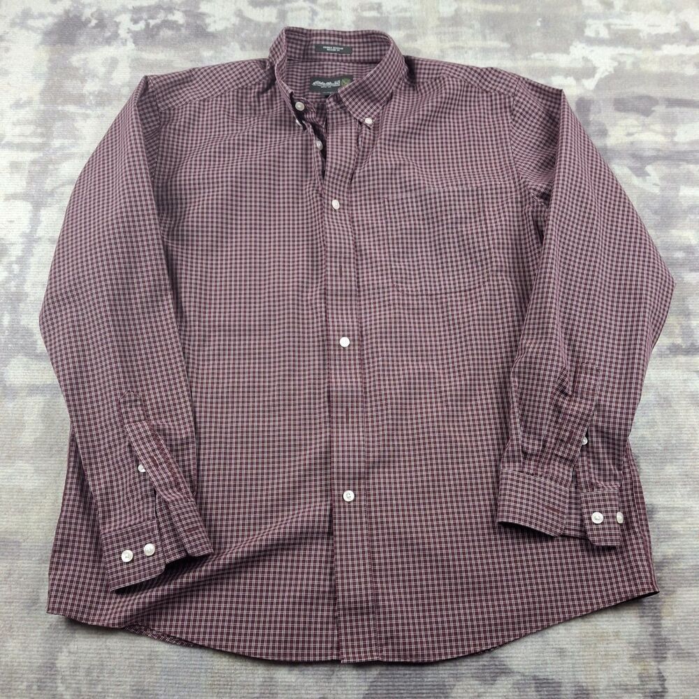 Eddie Bauer Shirt Mens Large L Plaid Button Down Wrinkle Resistant Relaxed Fit
